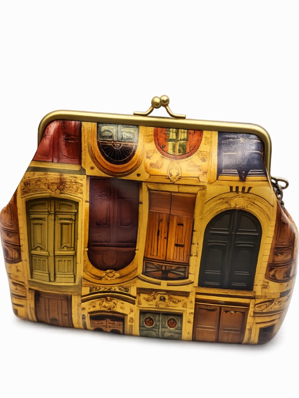 Patricia Nash Leather Door Print Kiss Lock Wristlet Clutch